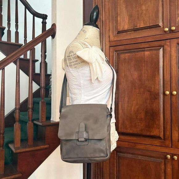 Habour 2nd Grey Crossbody Leather Purse Bag Satchel Grunge Suede - Picture 2 of 6